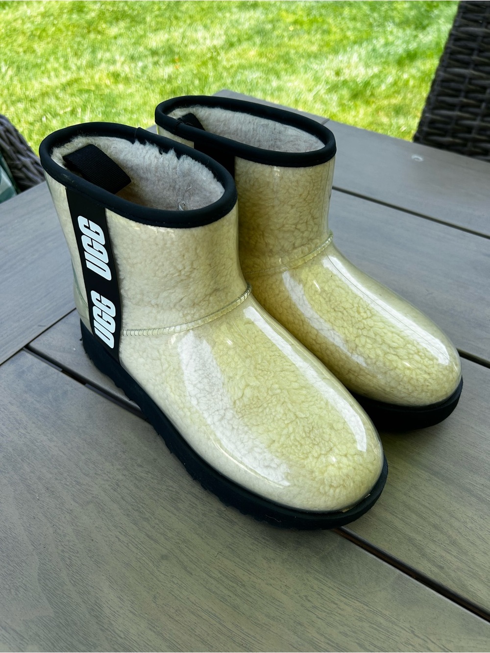 UGG women’s ' Cream Glossy Shearling-Lined Waterproof Boots